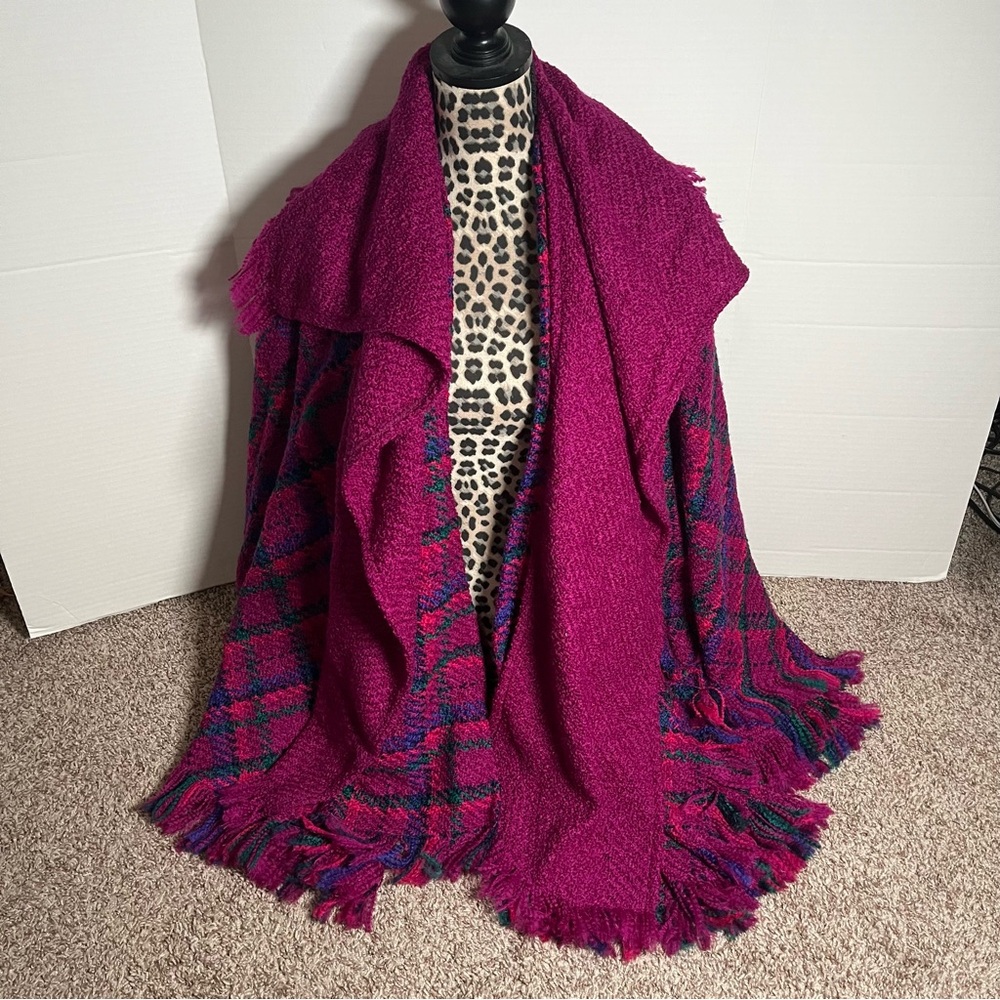 Boyne Valley Weavers handcrafted Ireland pink plaid shawl wrap scarf wool blend